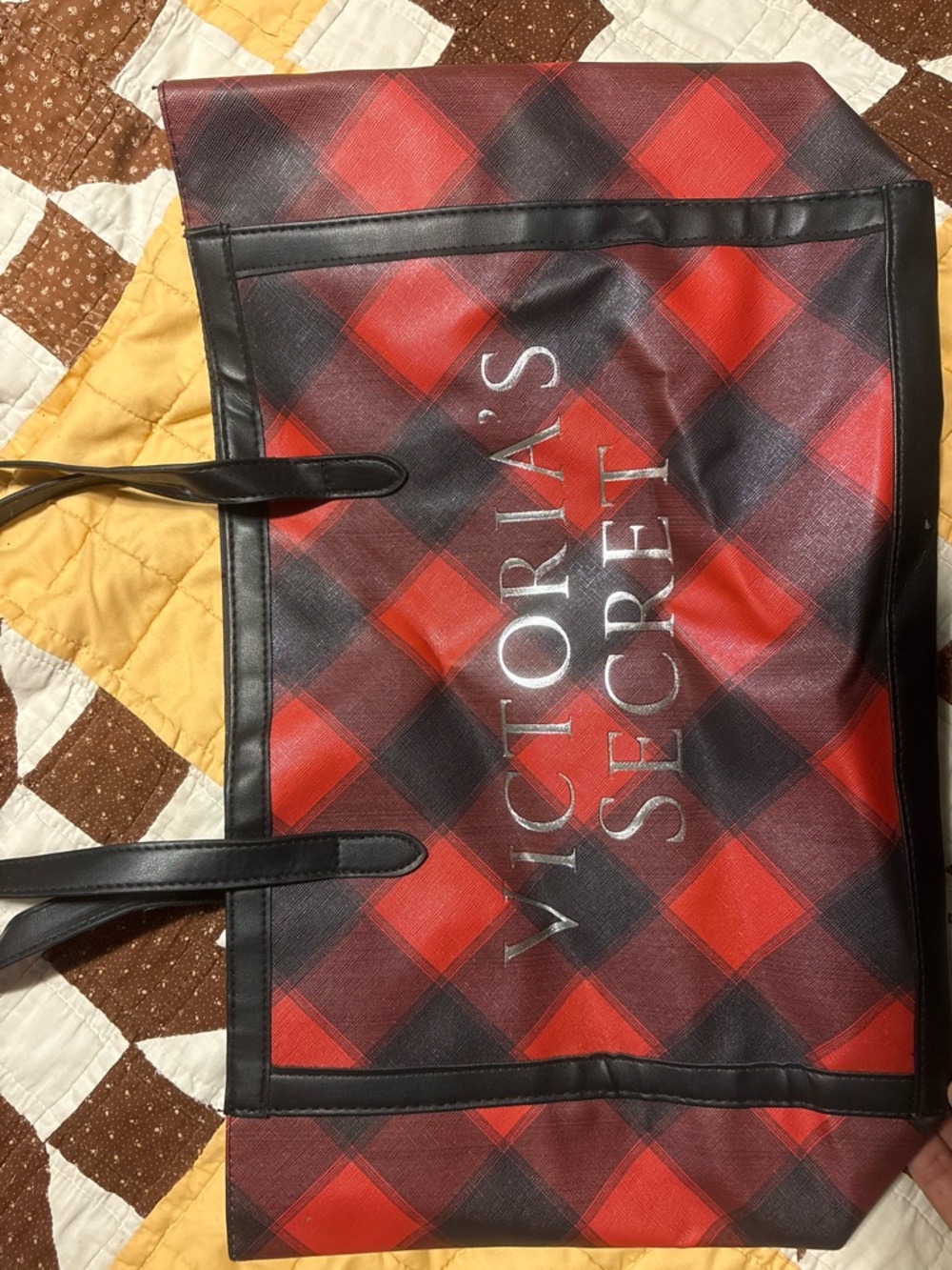 Victoria's Secret Red and Black Plaid Tote